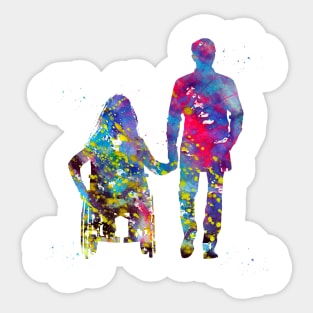 Handicapped woman and man Sticker